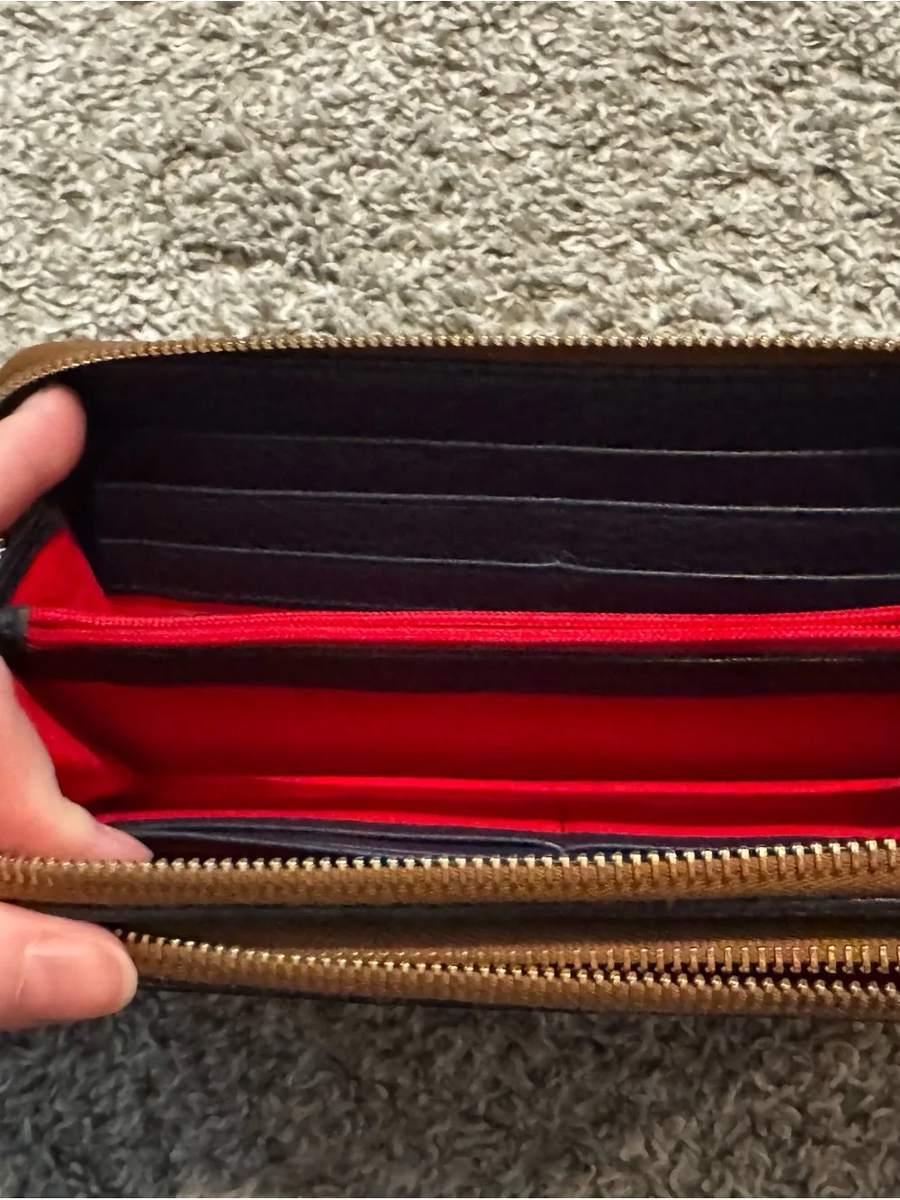 Dooney & Bourke Navy Pebbled Leather Zip Wristlet with Brown Trim